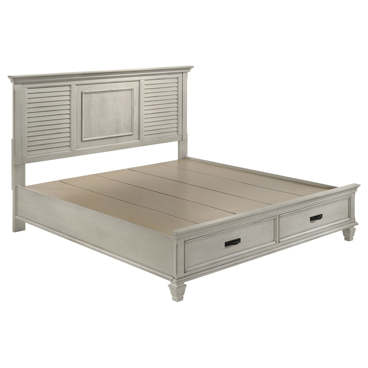 Franco Wood Storage Panel Bed Distressed White — Ivory King