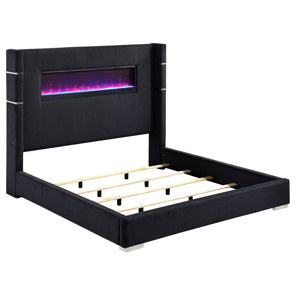 Tisdall Upholstered Flame Visualizer Bed Black — Black Queen