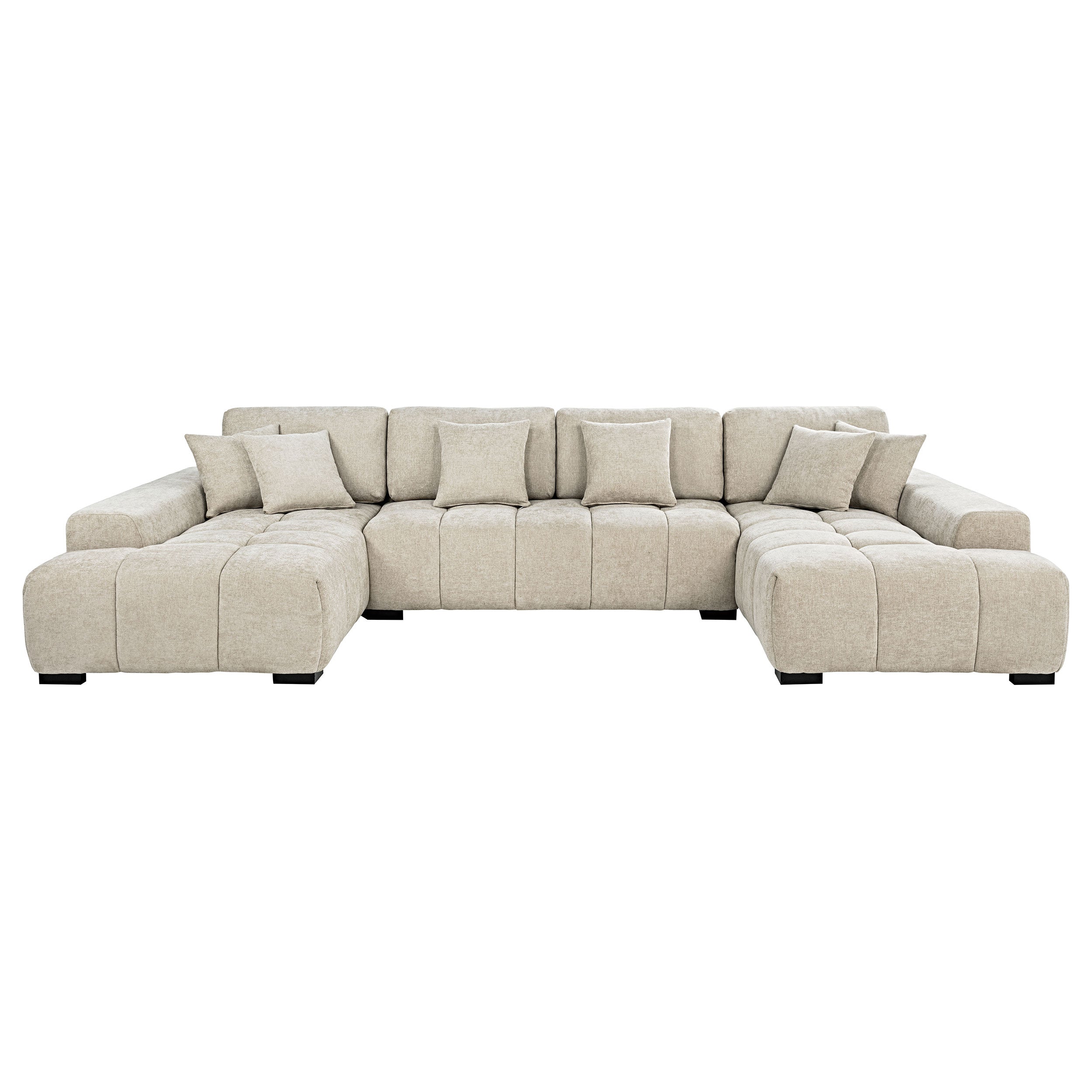 Cannella U-Shaped Double Chaise Upholstered Sectional Sofa Beige