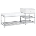 Siega 1-Drawer Shoe Storage Entryway Bench White High Gloss and Chrome