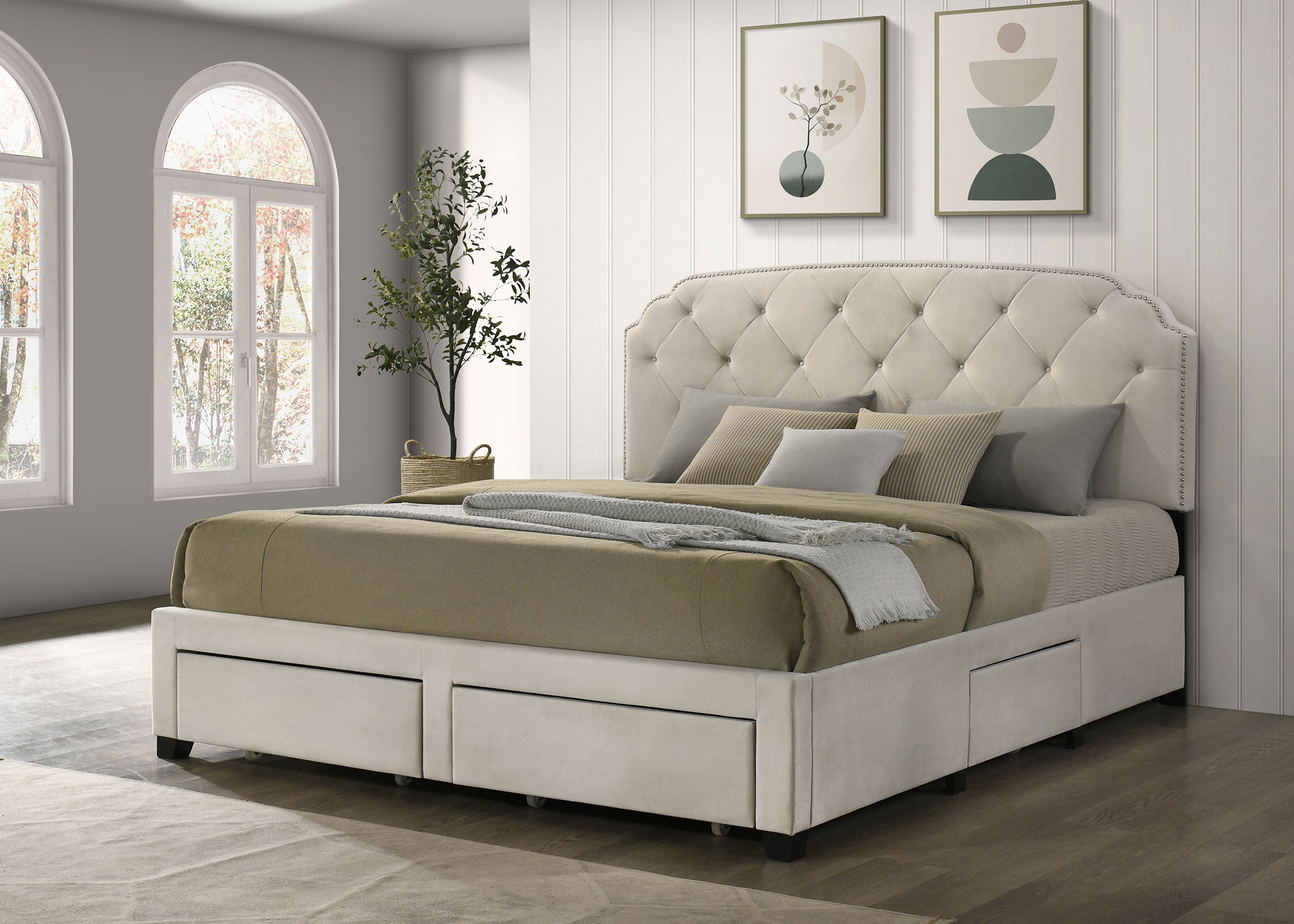 Marianna 4-drawer Upholstered Eastern King Storage Bed Cream