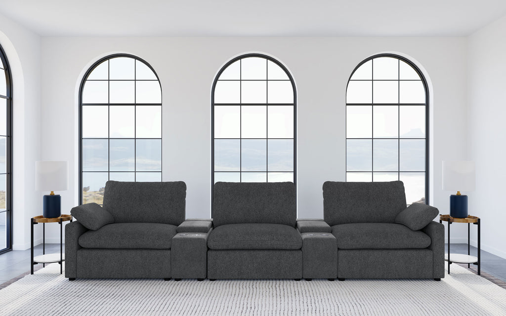 Collins 5-Piece Power Reclining Home Theater Seating Dark Grey