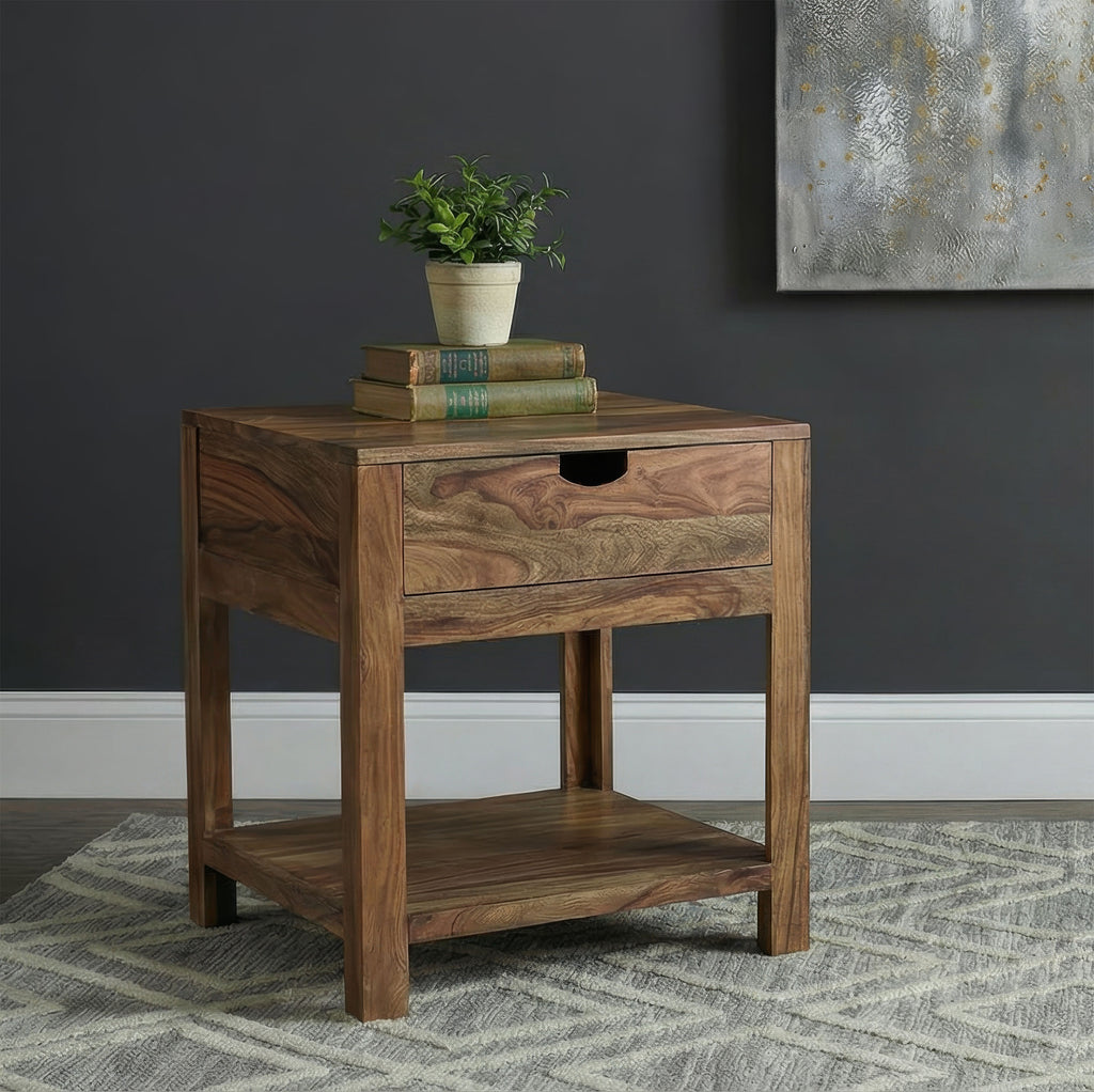 Esther 1-drawer Solid Wood Side End Table Natural Sheesham