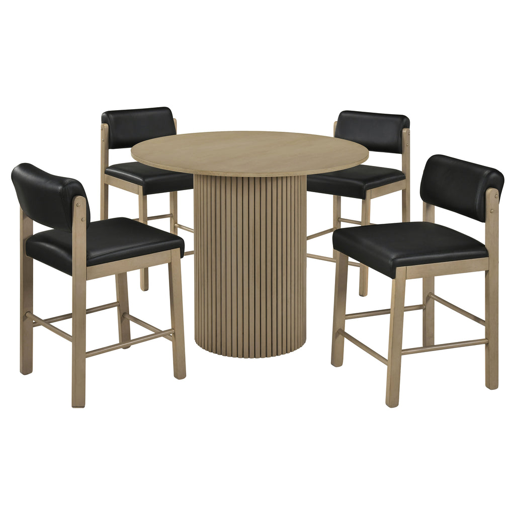 Hamlyn 5-piece Round Wood Counter Height Dining Set Black and Natural Oak