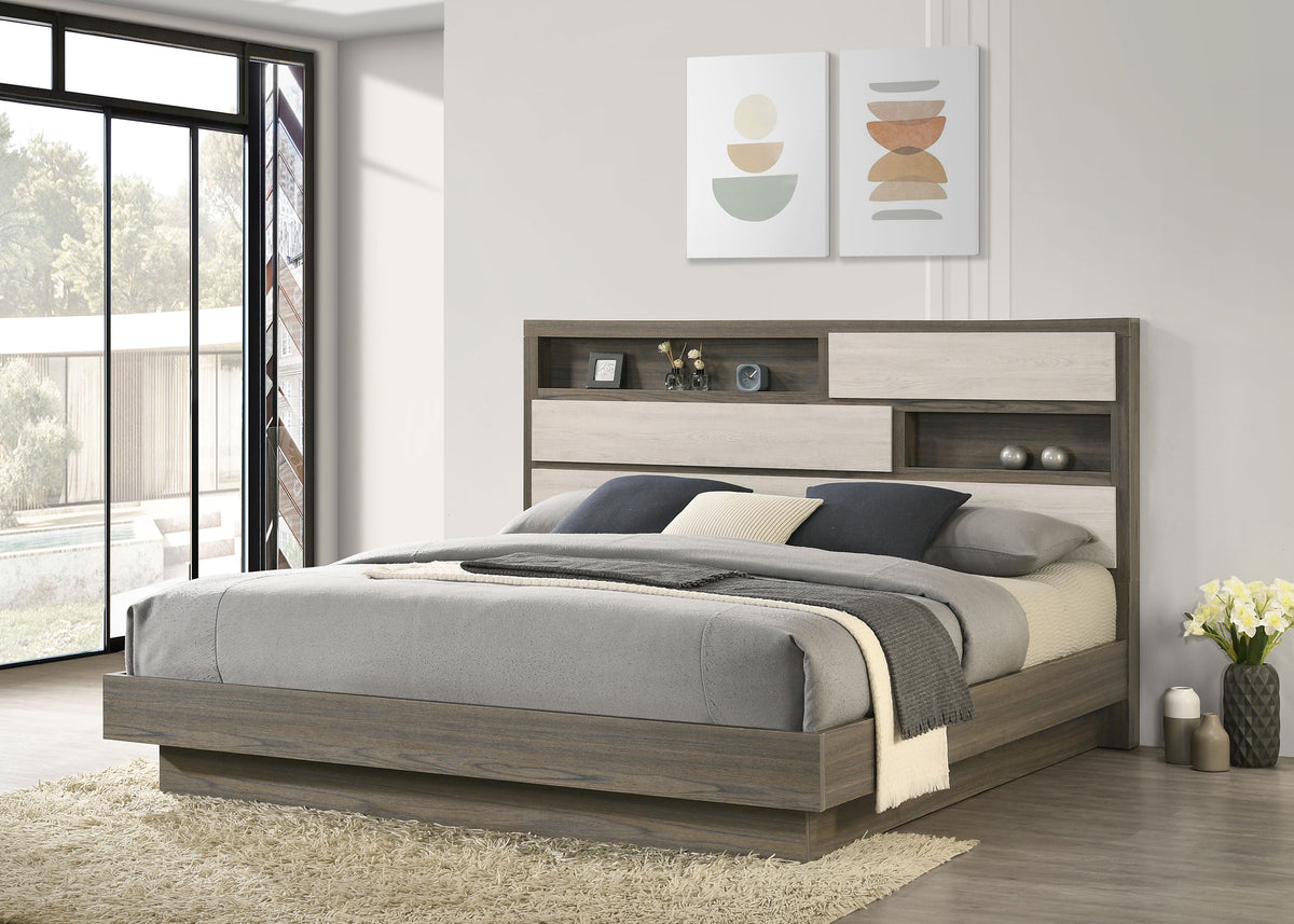 Fenwick Eastern King Bed Bookcase Headboard Grey Oak