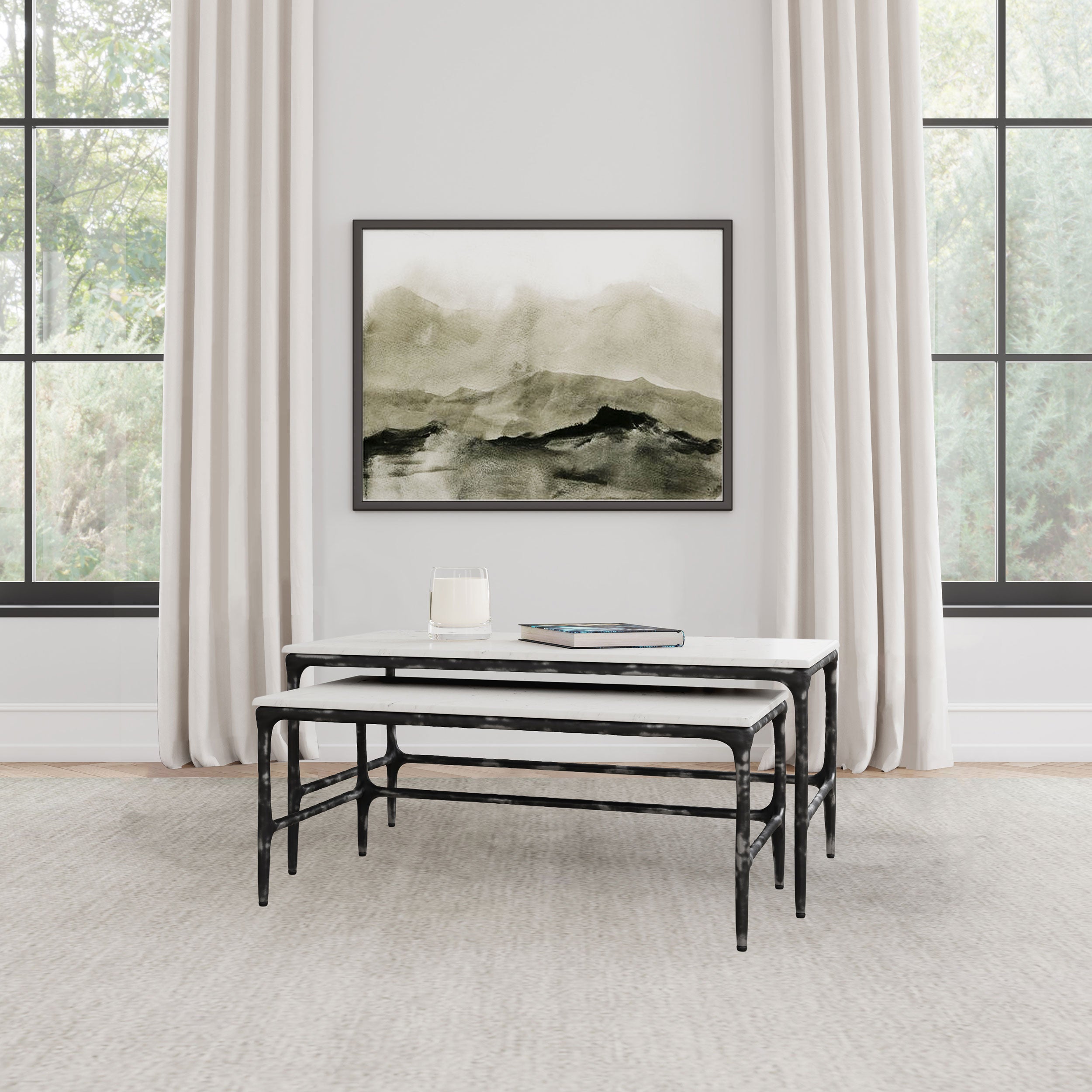 Ebby 2-piece Genuine Marble Top Nesting Coffee Tables White