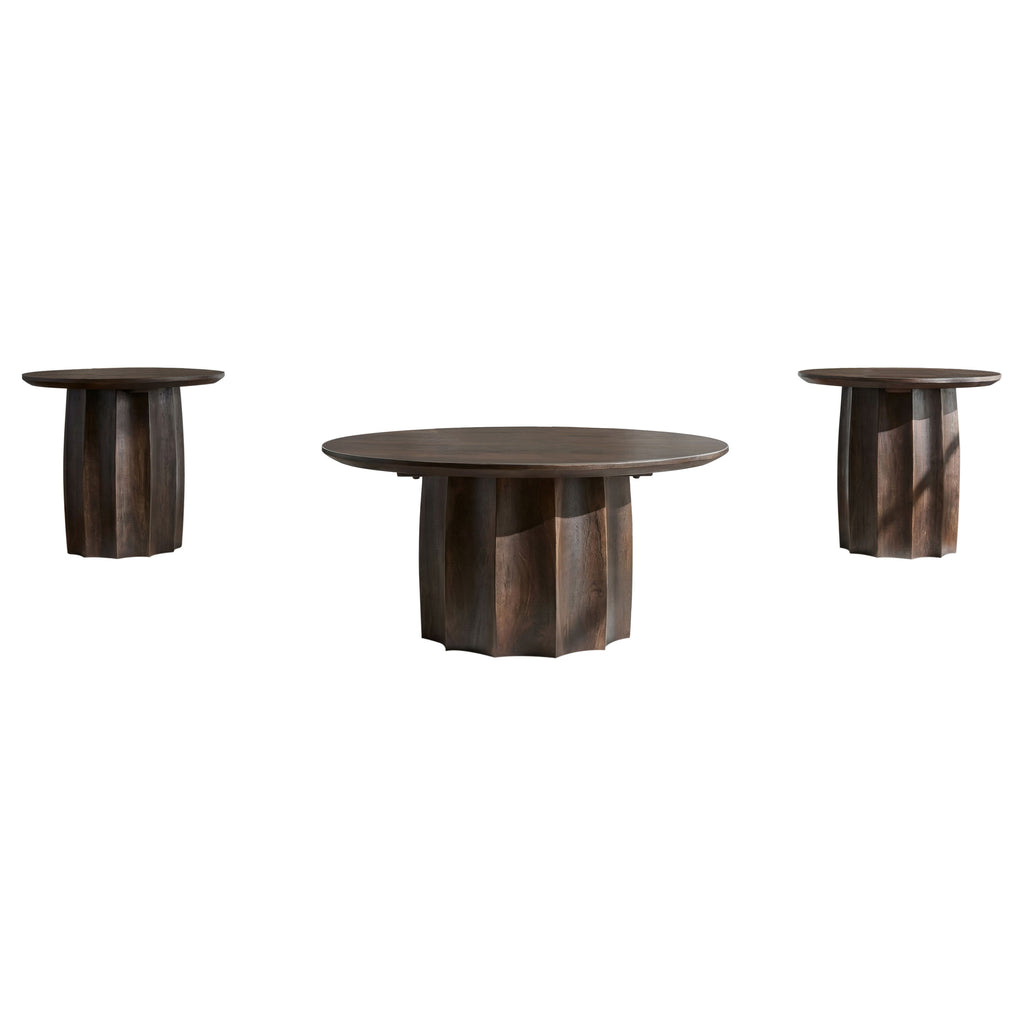 Cayenne 3-piece Solid Mango Wood Coffee Table Set Walnut