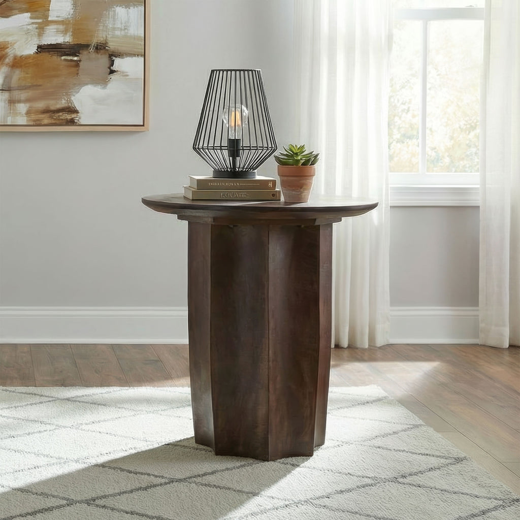 Cayenne Solid Mango Wood Accent Side End Table Walnut