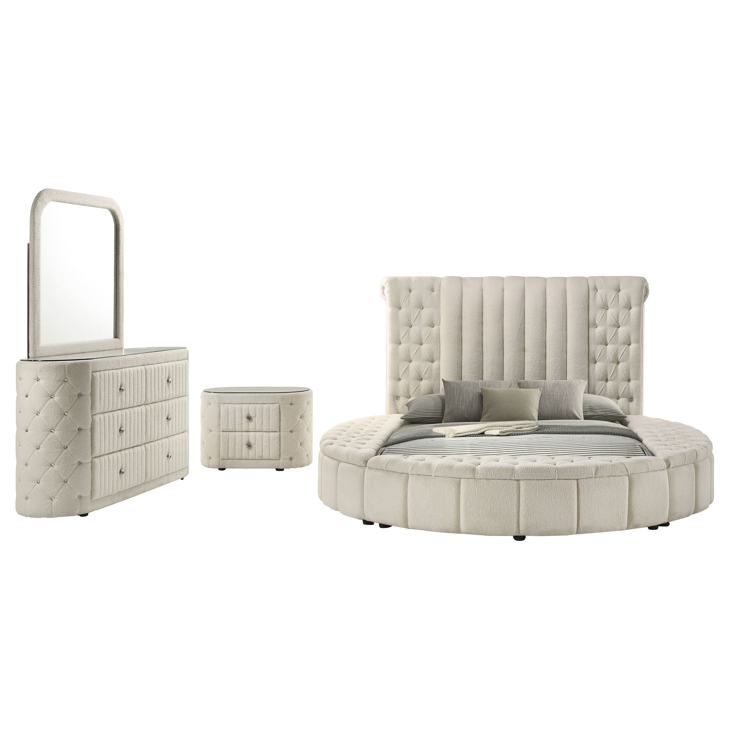 Sonya 4-piece Upholstered Eastern King Bedroom Set Ivory