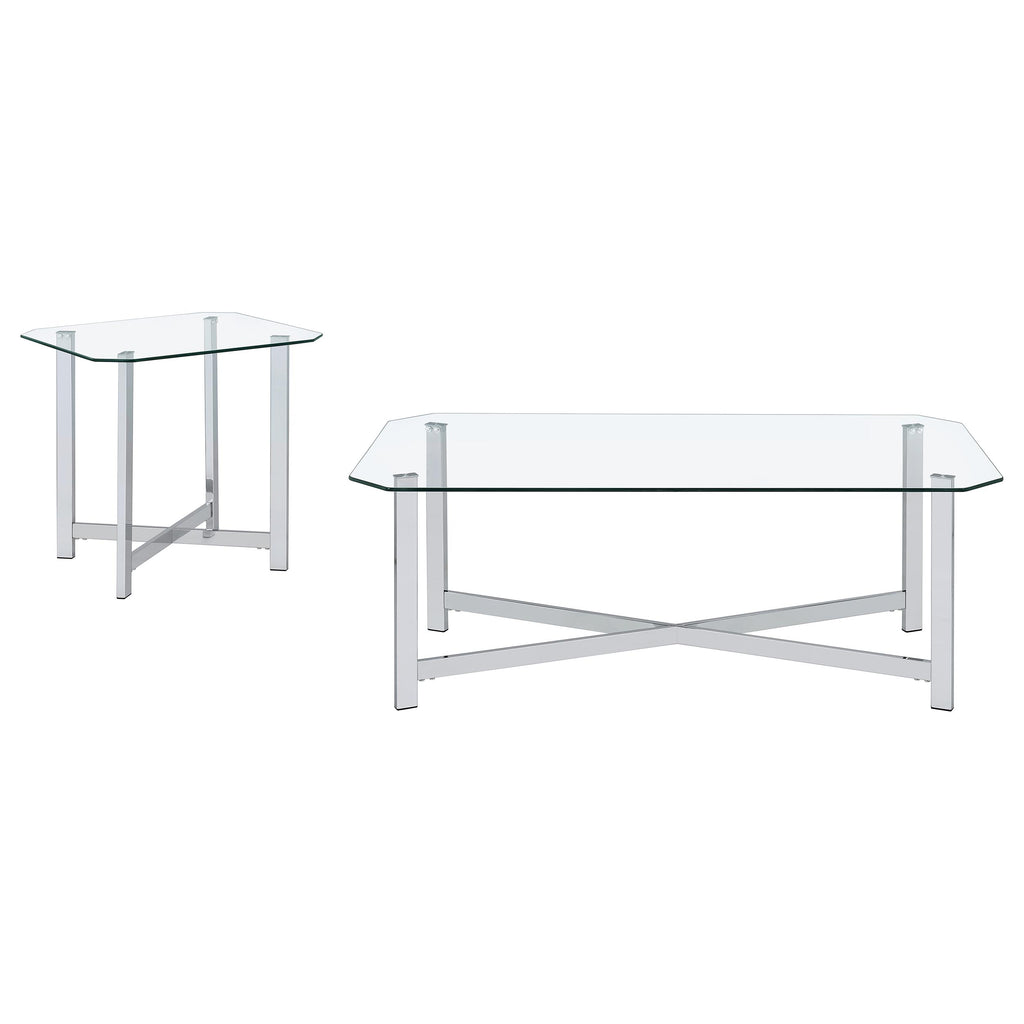 Cronin 2-piece Tempered Glass Top Coffee Table Set Chrome