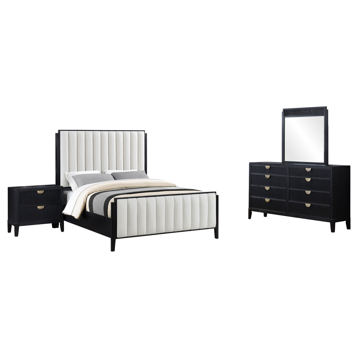 Brookmead 4-piece Upholstered Eastern King Bedroom Set Black