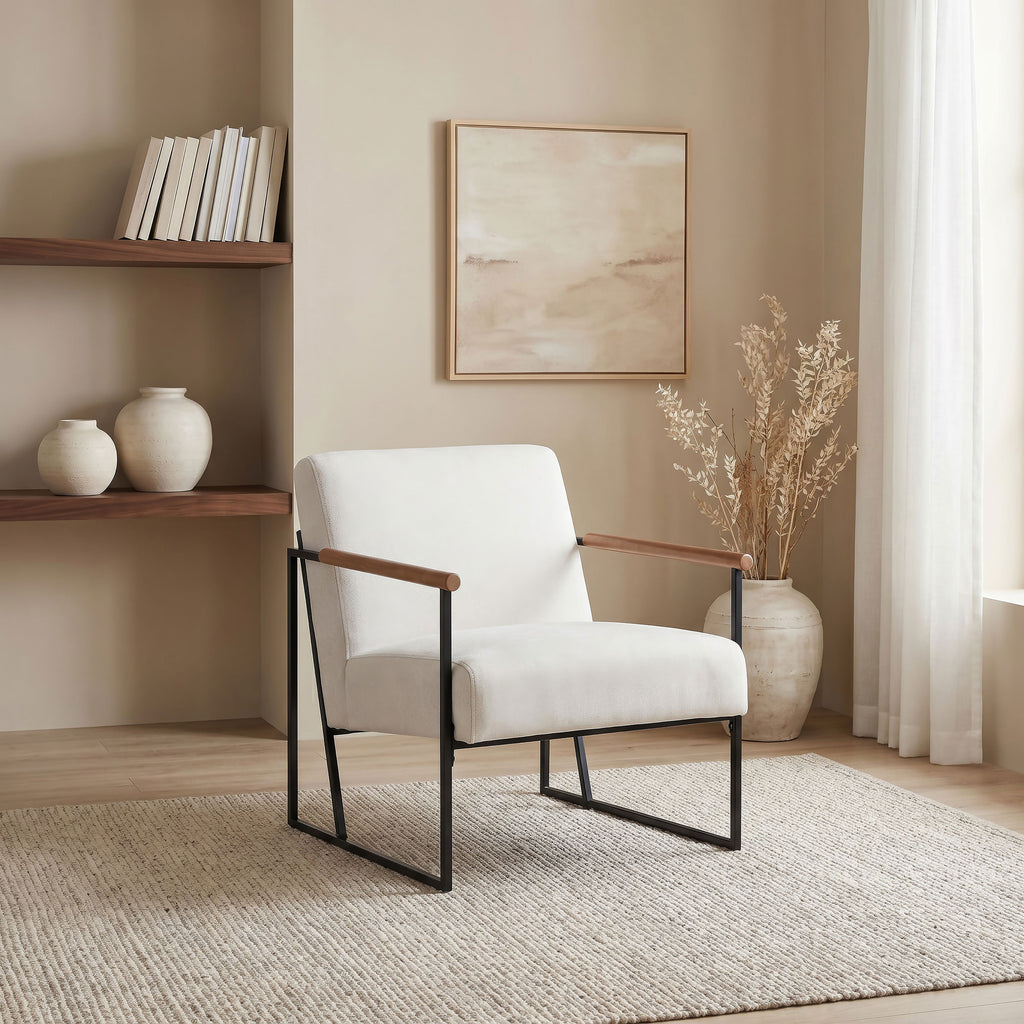 Monsen Fabric Upholstered Metal Frame Accent Chair Ivory