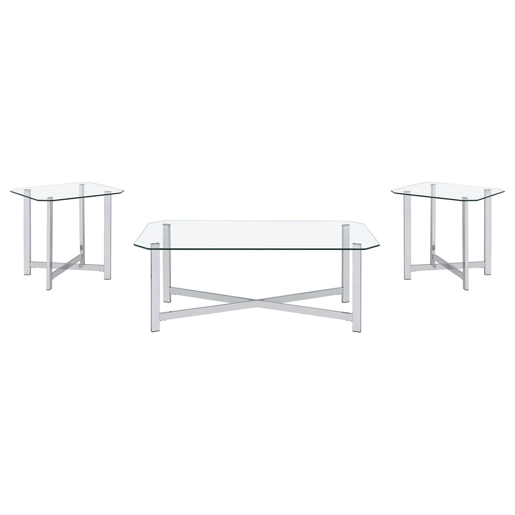 Cronin 3-piece Tempered Glass Top Coffee Table Set Chrome