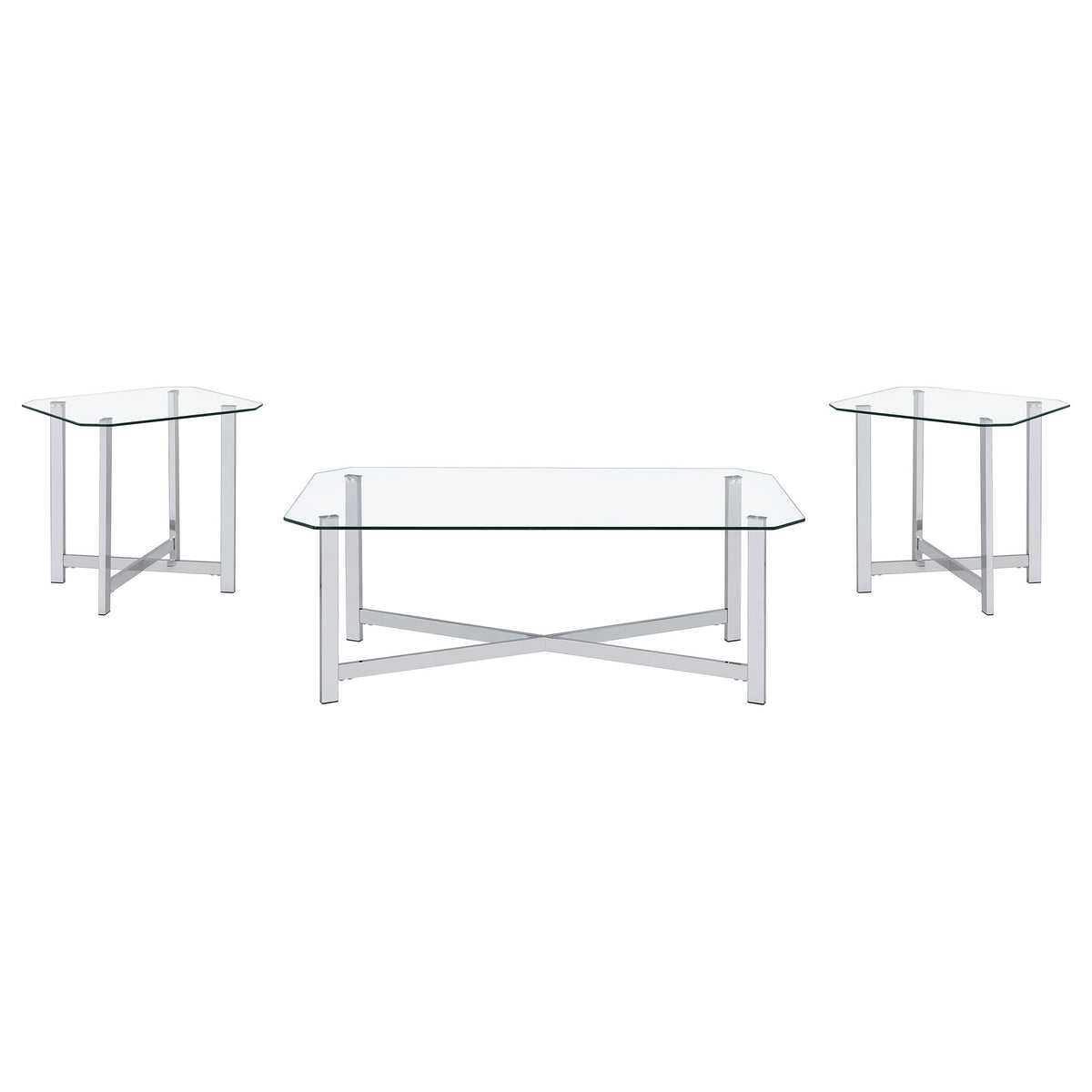 Cronin 3-piece Tempered Glass Top Coffee Table Set Chrome