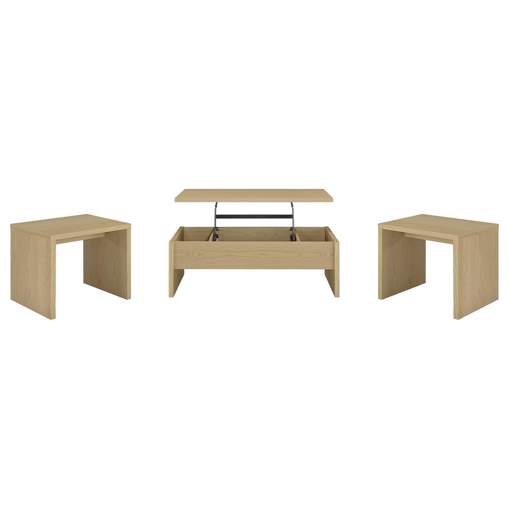 Canoga 3-piece Lift Top Cocktail Coffee Table Set Light Oak