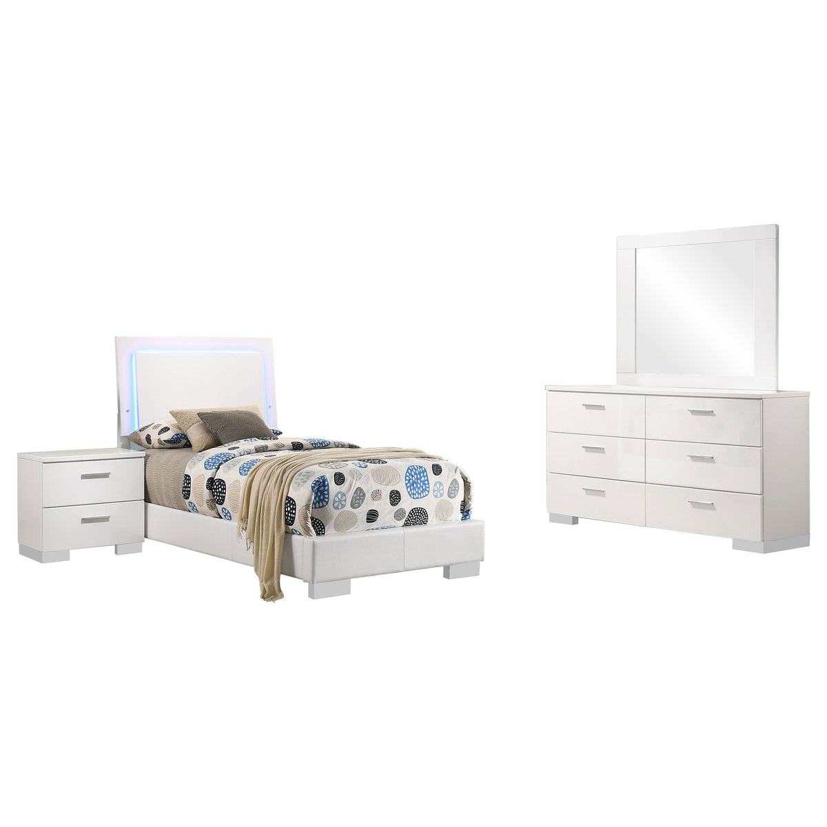 Felicity 4-piece Twin Bedroom Set White High Gloss