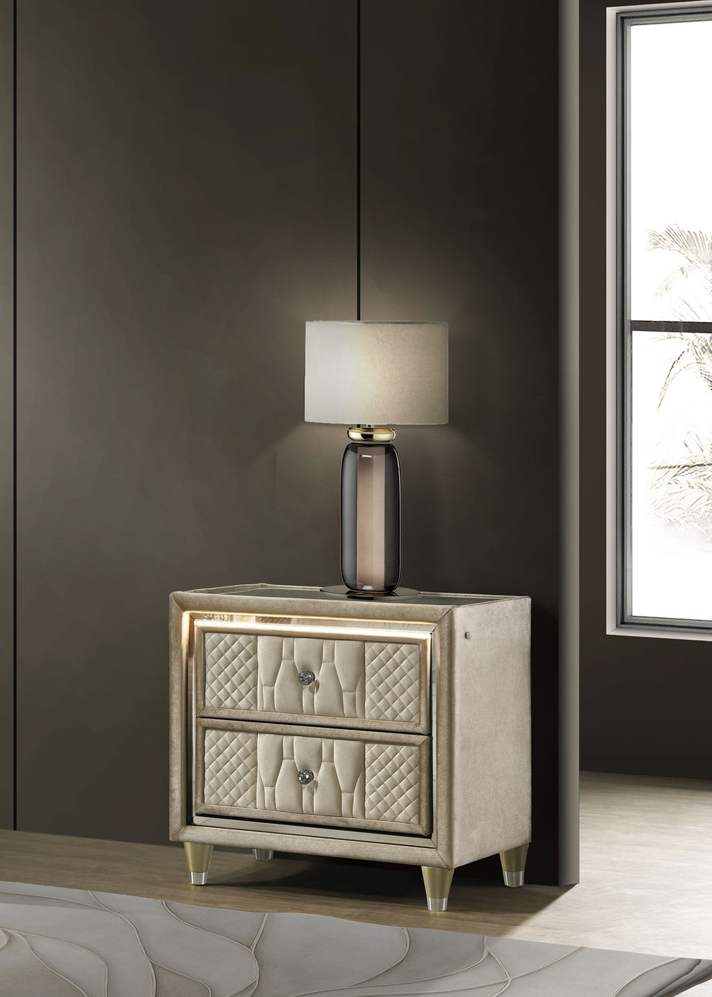 Lorient 2-drawer LED Nightstand with USB Ivory and Camel
