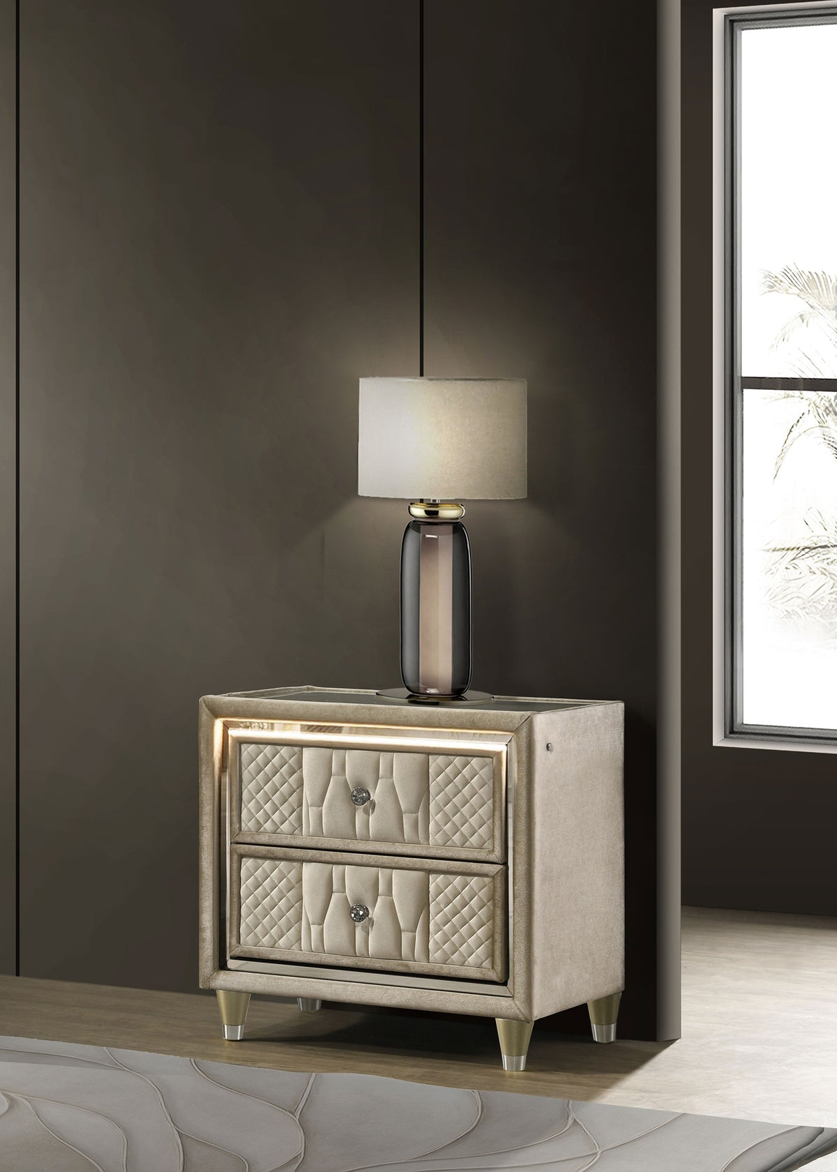 Lorient 2-drawer LED Nightstand with USB Ivory and Camel