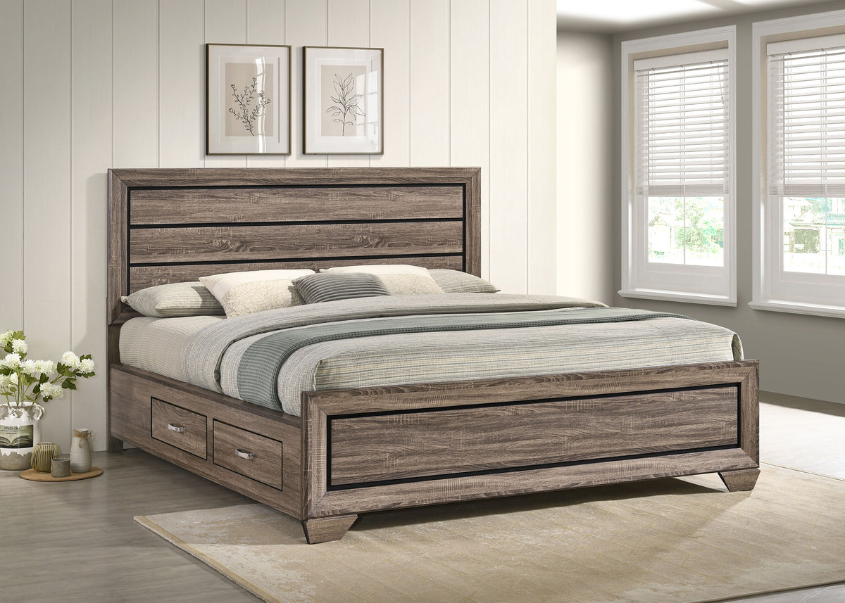 Kauffman Wood California King Storage Panel Bed Washed Taupe