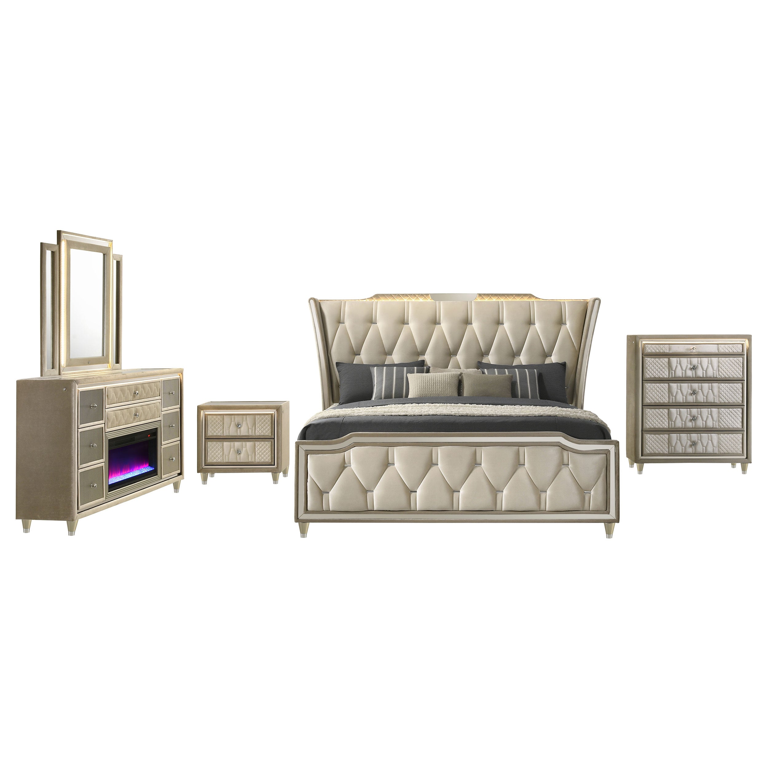 Lorient 5-piece Queen Bedroom Set Ivory and Camel