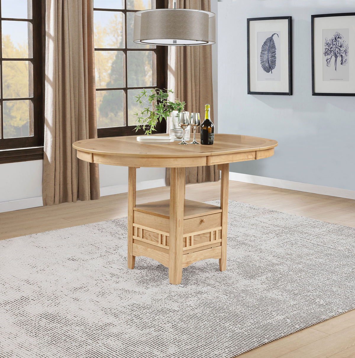 Lavon Oval 60-inch Counter Height Extension Dining Table Light Oak