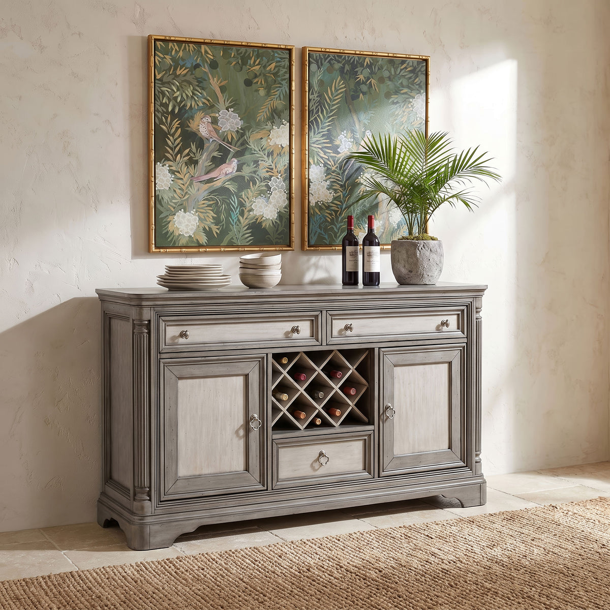 Cresswell 2-door 3-drawer Wine Storage Buffet Weathered Taupe