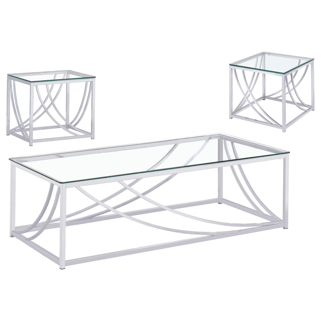 Lille 3-piece Glass Top Coffee And End Table Set Chrome