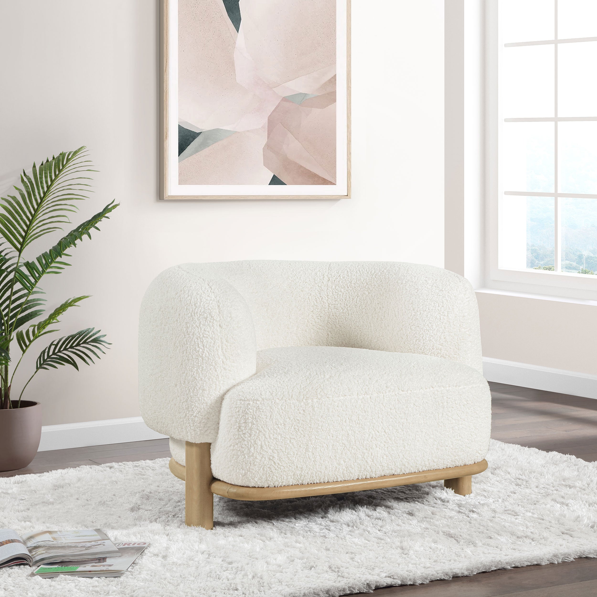 Lawler Upholstered Barrel Back Accent Chair Ivory and Natural