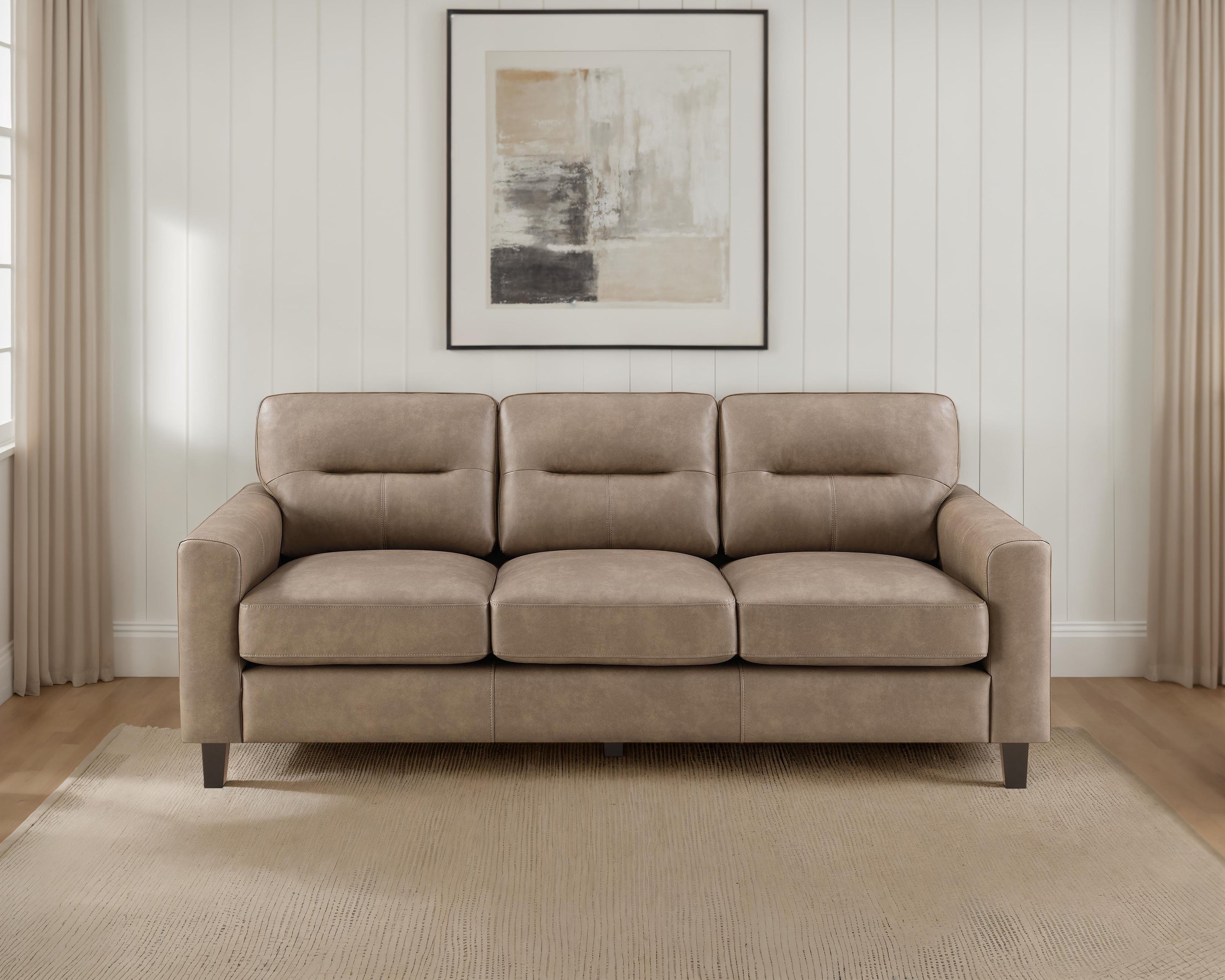 Scotland Faux Leather Upholstered Track Arm Sofa Brown