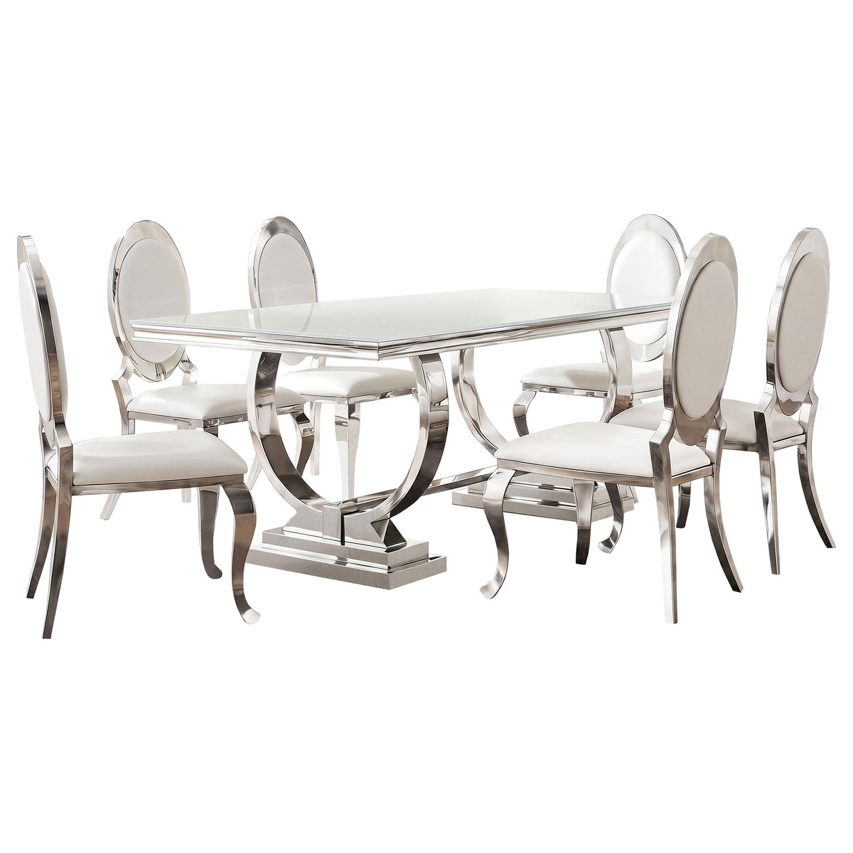 Antoine 7-piece Rectangular Glass Top Dining Table Set White