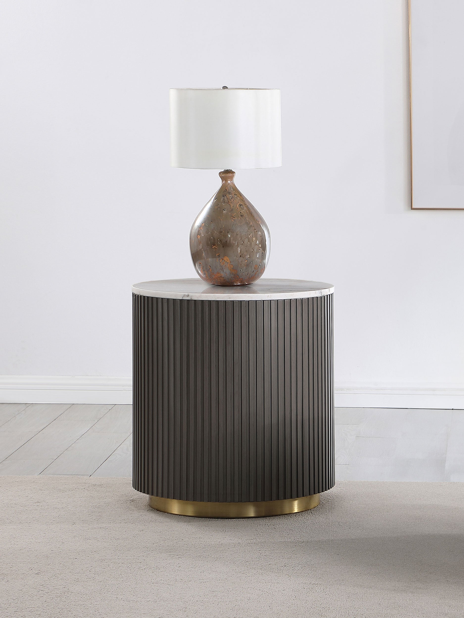 Jason Round White Marble Top Side End Table Charcoal