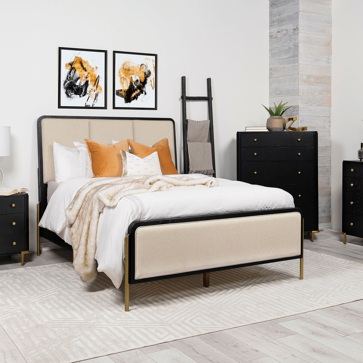 Arini 56-inch Eastern King Panel Bed Cream and Black