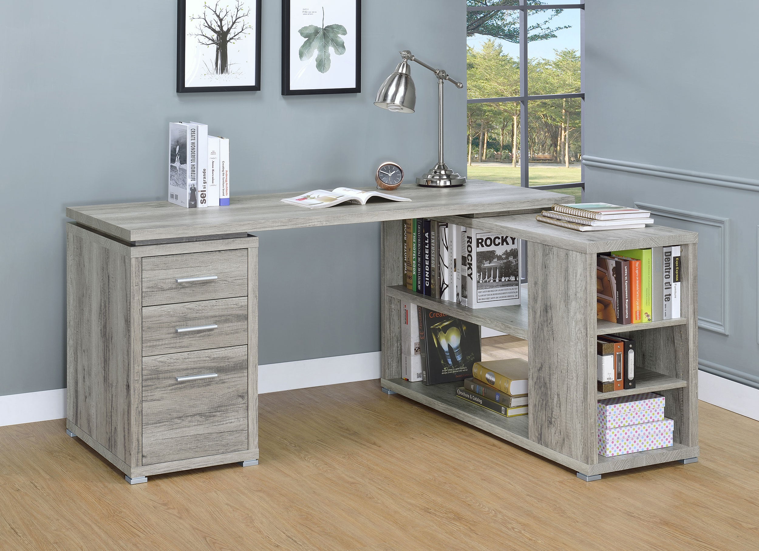 Yvette 60-inch 3-drawer L-Shape Computer Desk Grey Driftwood
