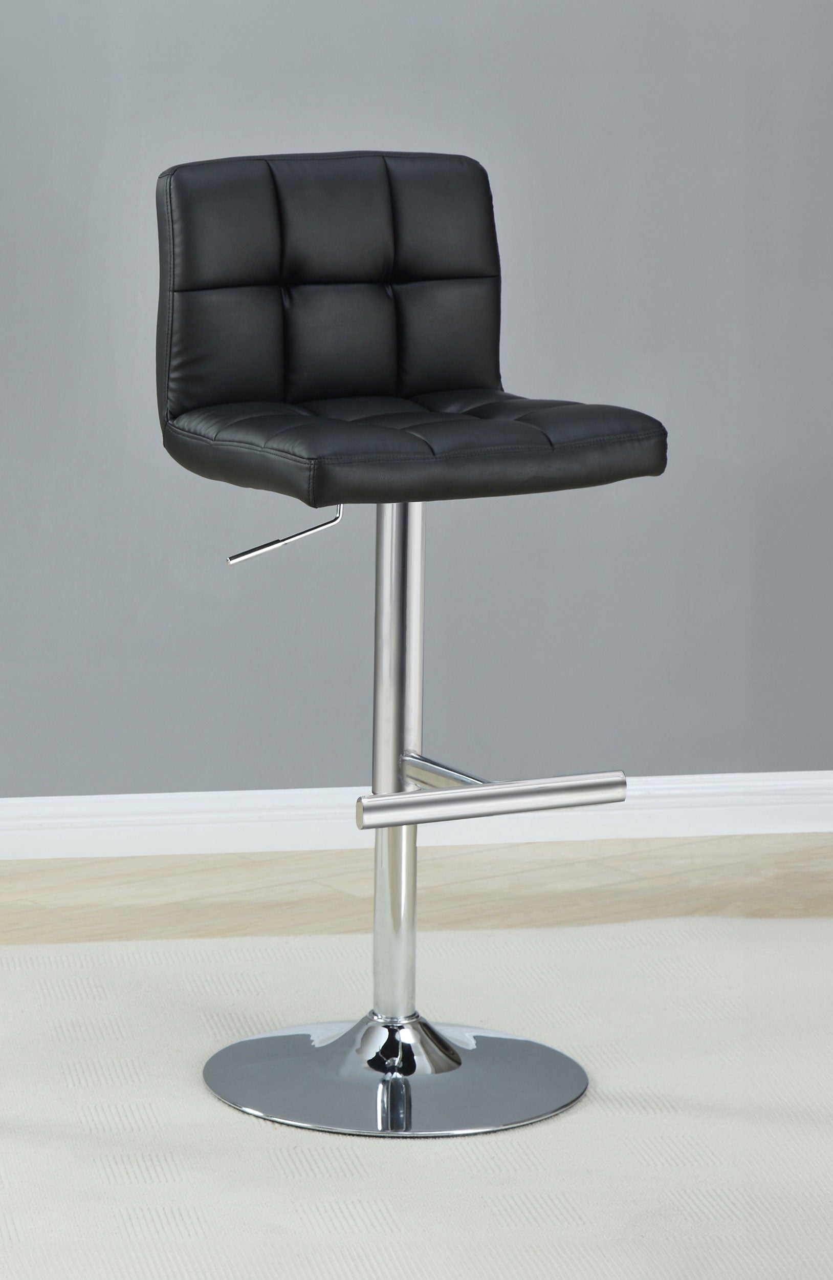 Lenny Tufted Adjustable Leatherette Bar Stool Black (Set of 2)