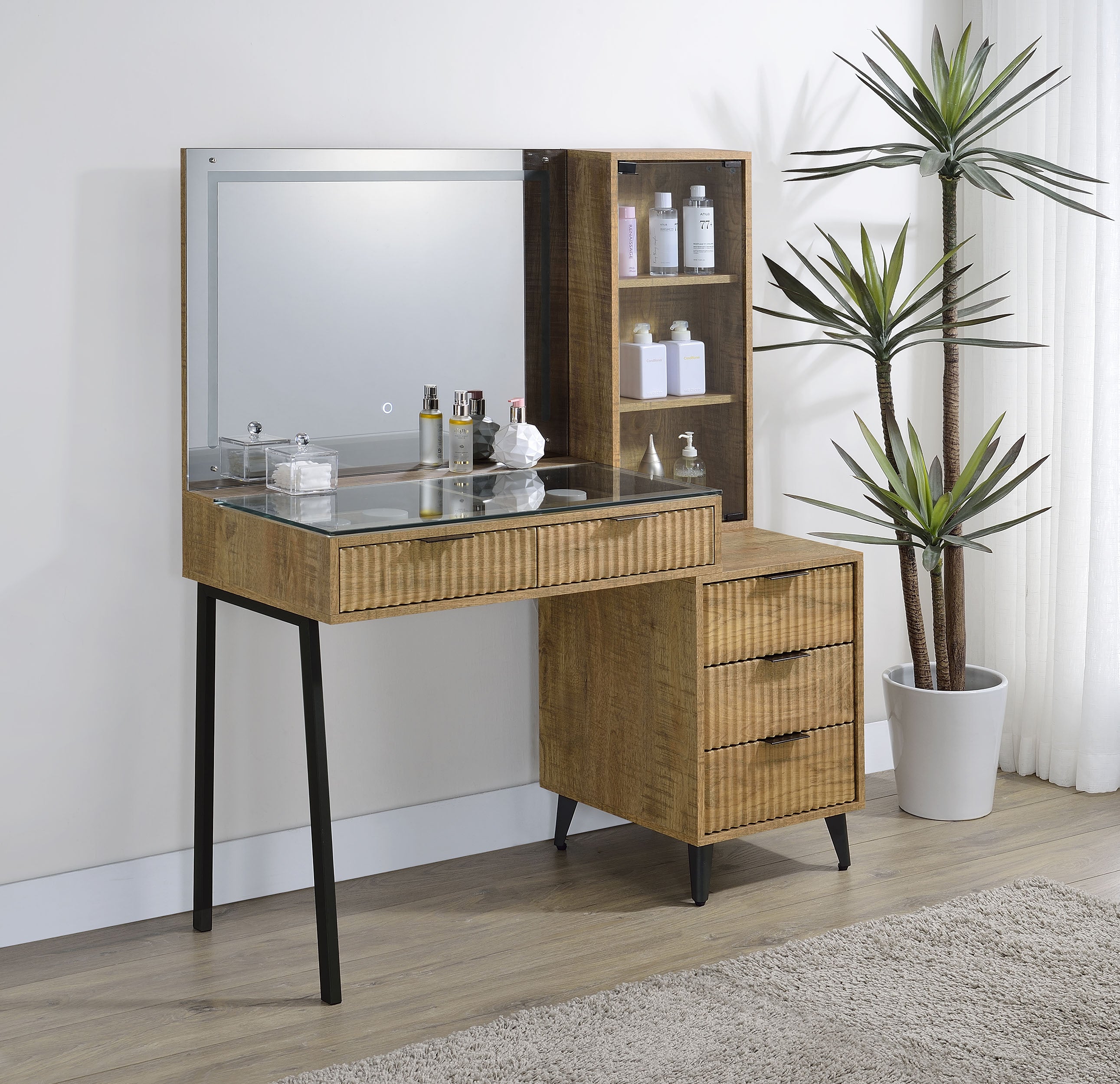 Souza 5-Drawer Makeup Vanity Table With LED Mirror Mango