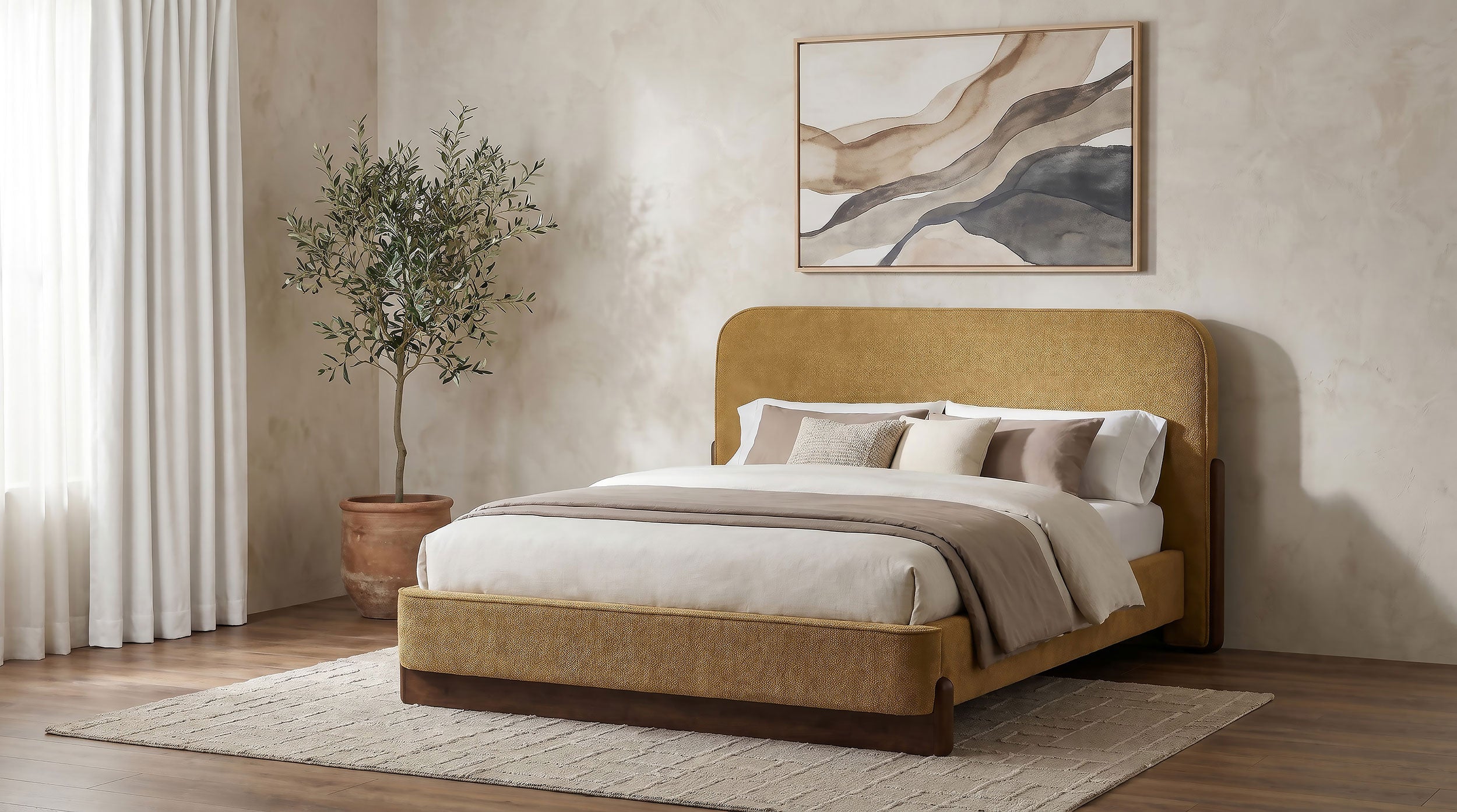 Baldacci Upholstered Queen Platform Bed Curry and Walnut