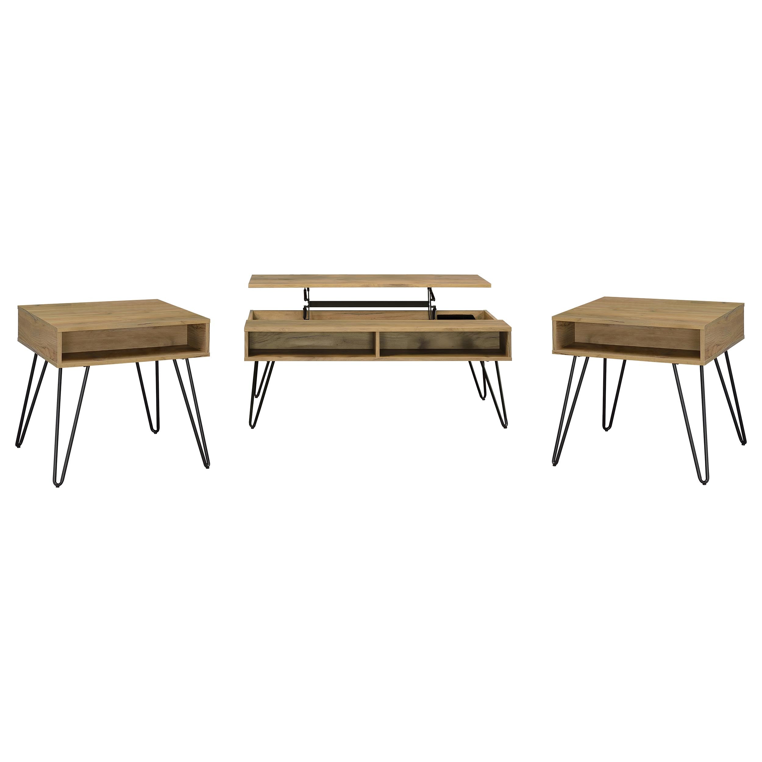 Fanning 3-piece Lift Top Coffee and End Table Set Golden Oak