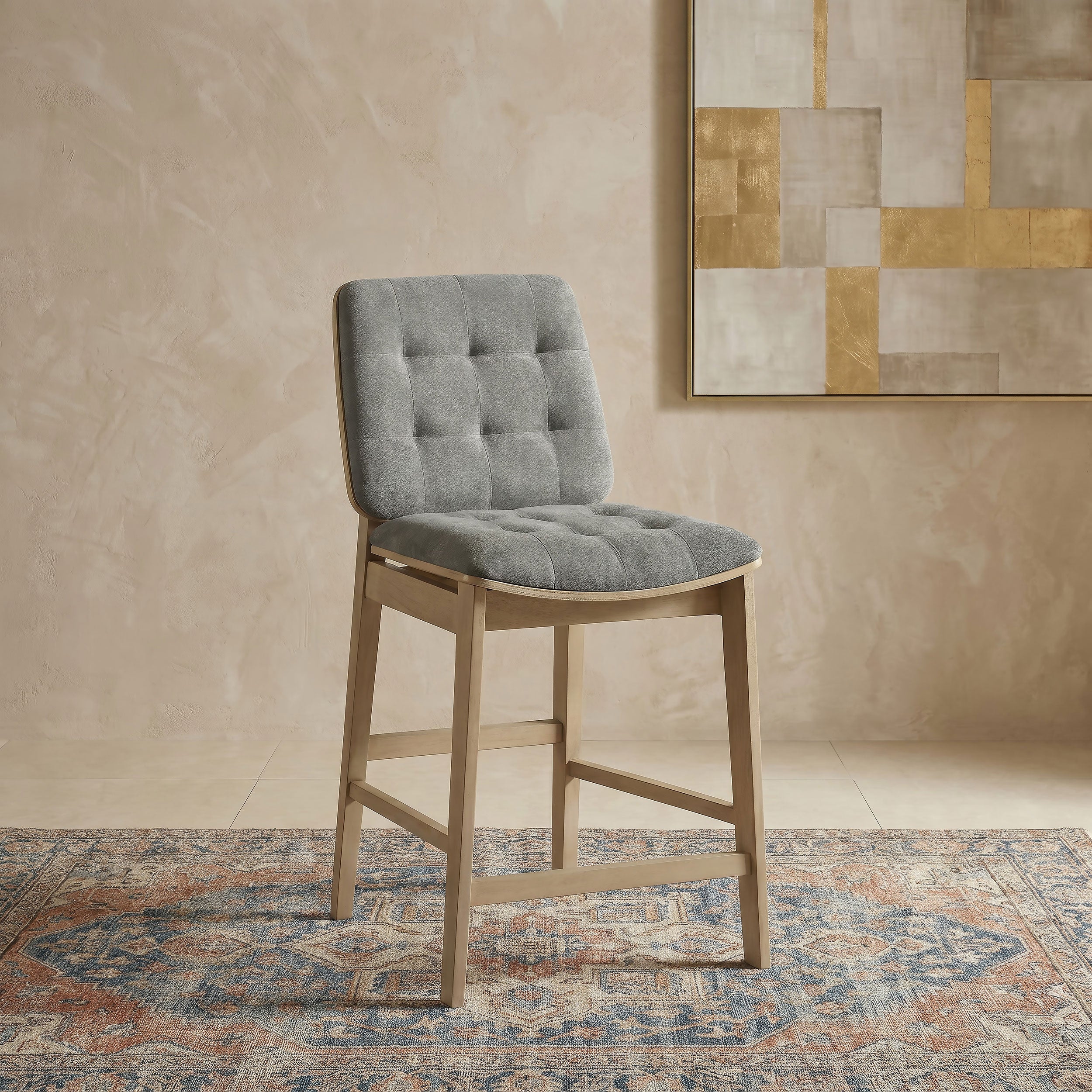 Redbridge Upholstered Counter Chair Grey and Natural Oak (Set of 2)