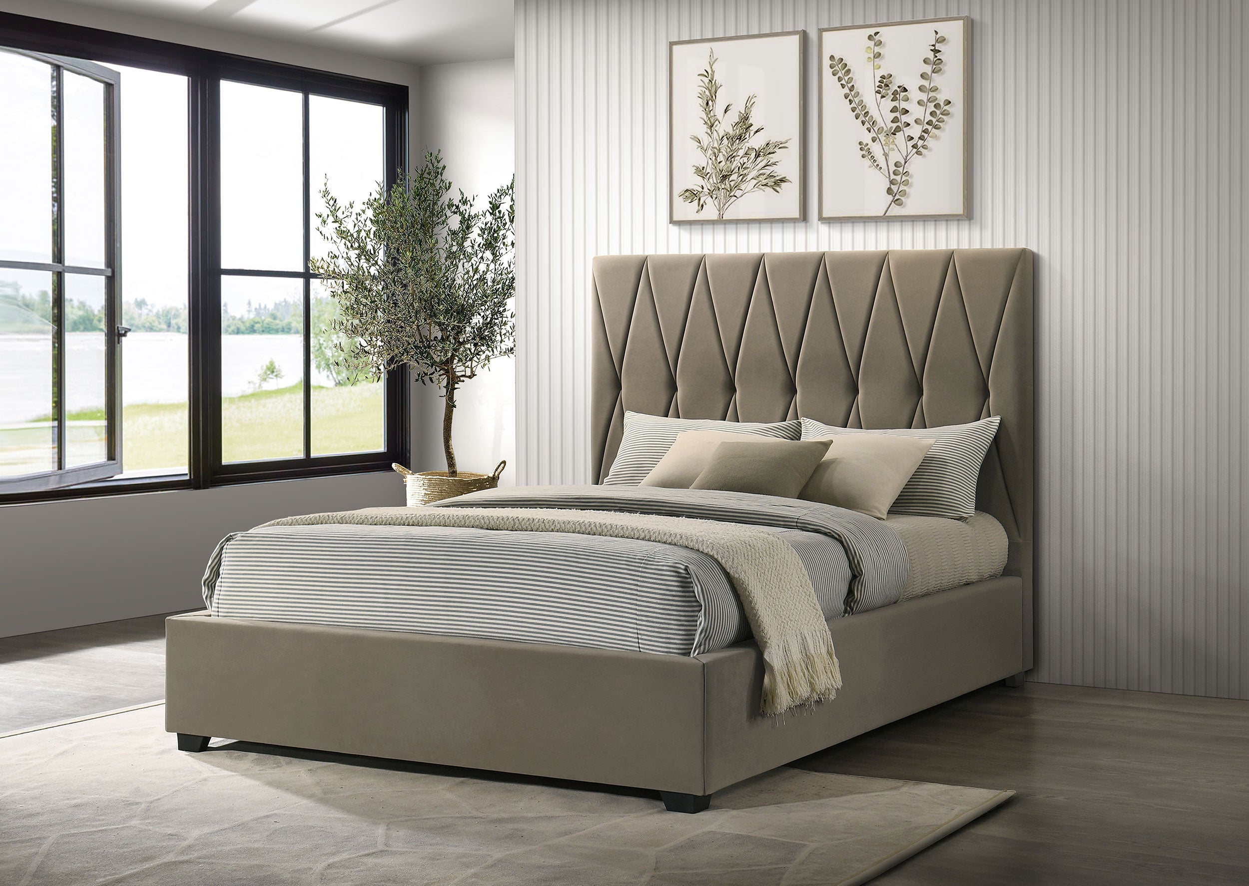 Delsea Upholstered Queen Panel Platform Bed Light Brown