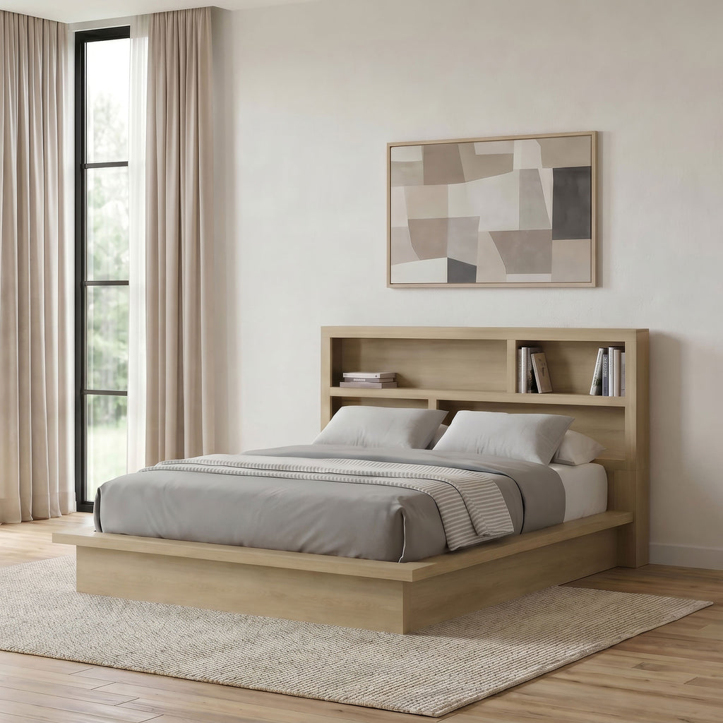 Hendricks California King Bookcase Headboard Platform Bed Light Oak