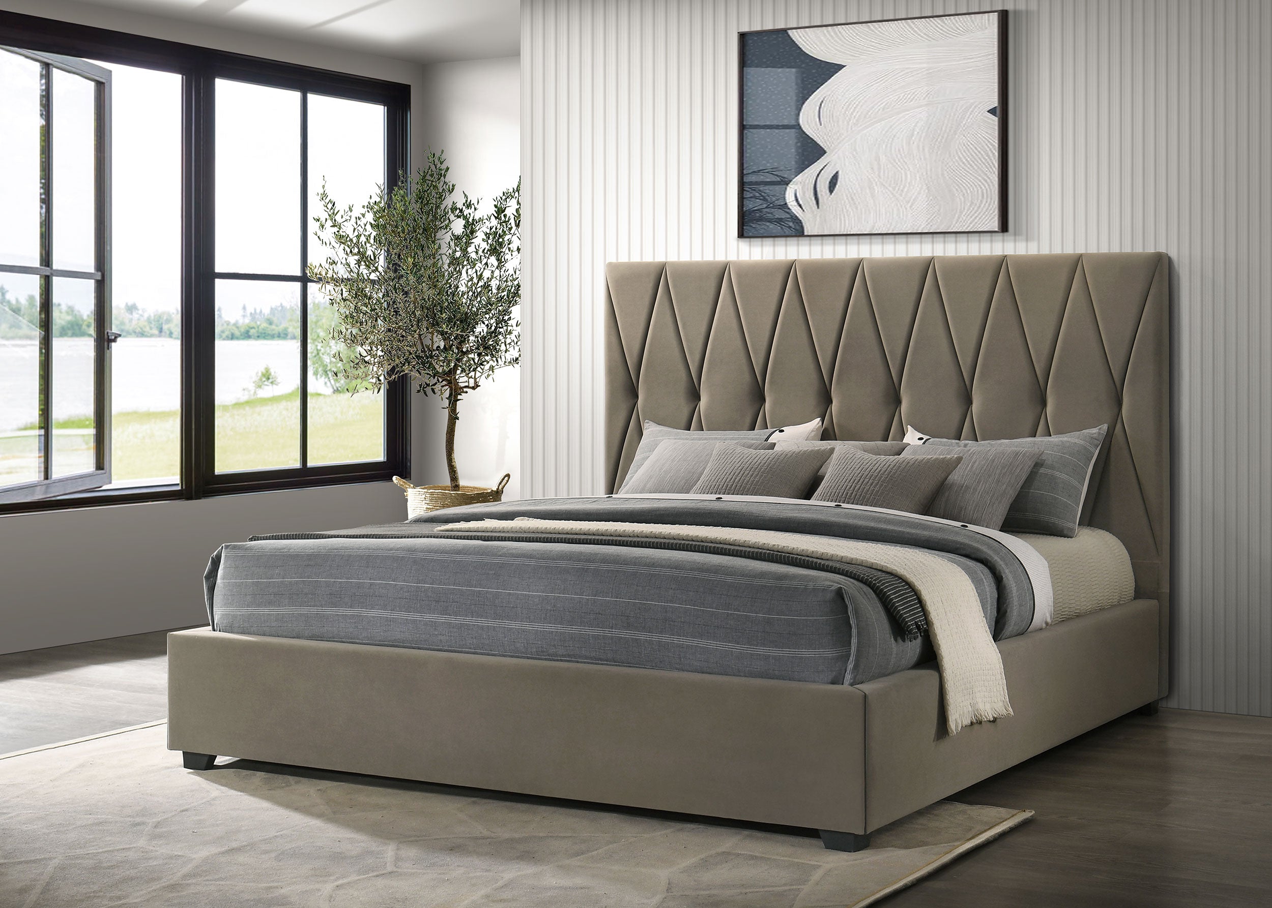 Delsea Upholstered Eastern King Platform Bed Light Brown