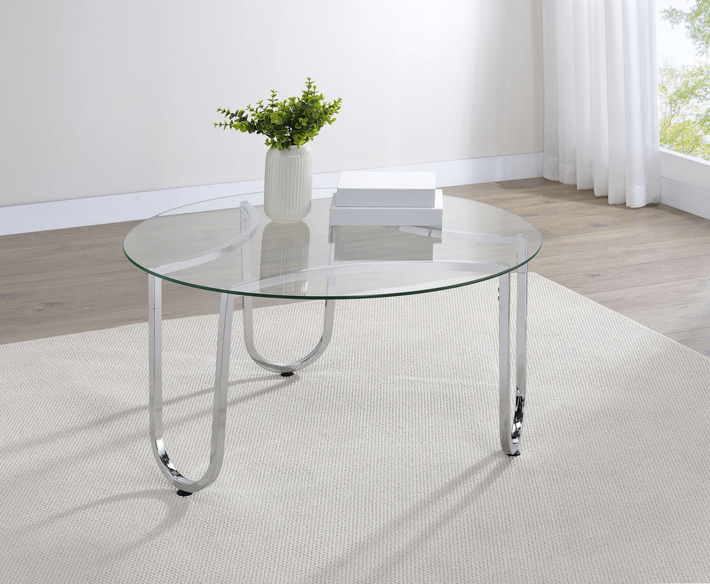 Beller Round Tempered Glass Top Cocktail Coffee Table Chrome