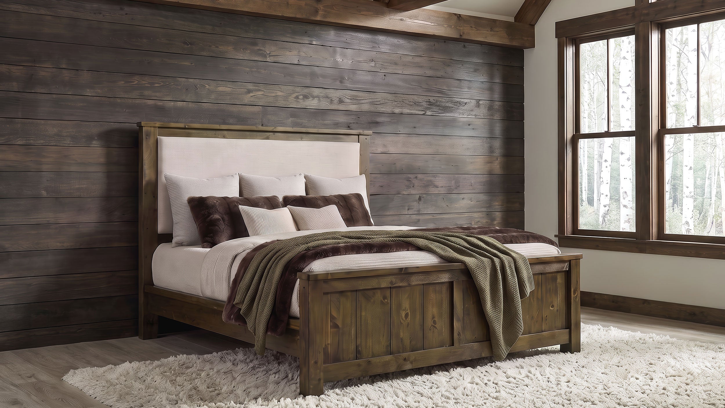 Doherty Queen Linen Upholstered Panel Bed Rustic Brown