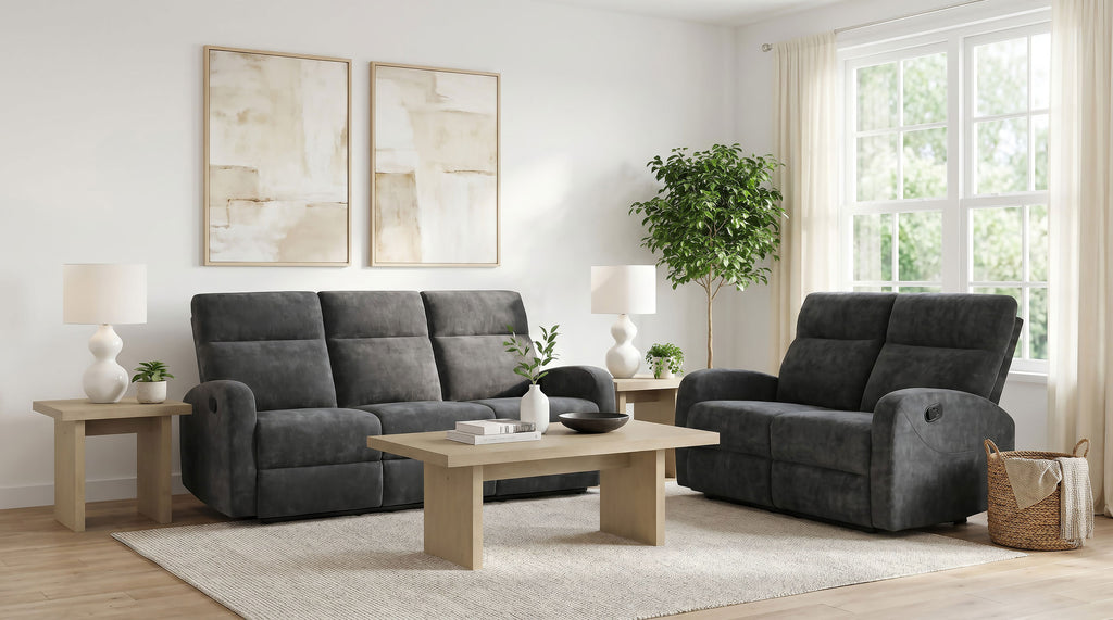 Hamilton 2-piece Chenille Manual Reclining Sofa Set Charcoal Grey