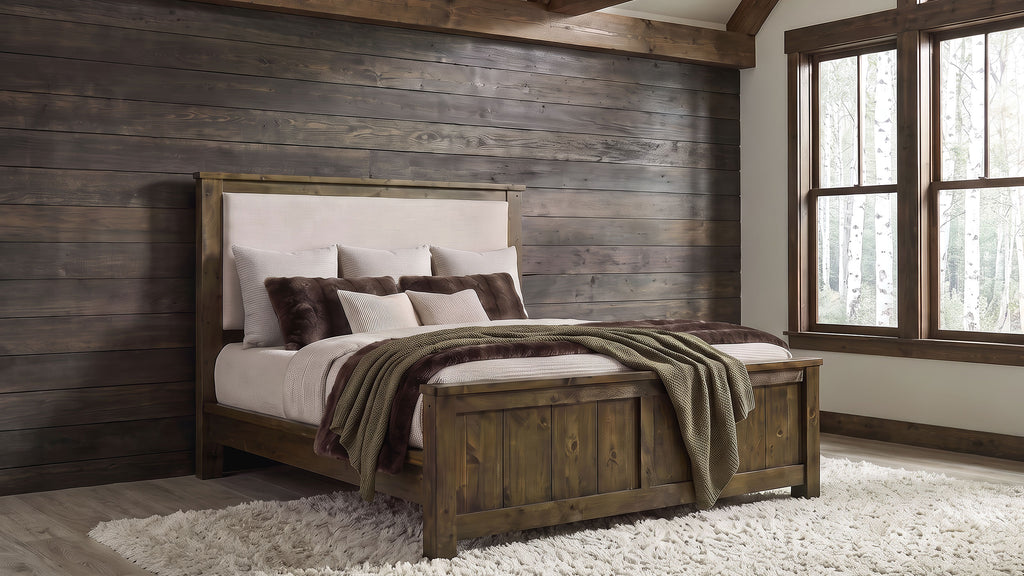 Doherty Eastern King Linen Upholstered Panel Bed Rustic Brown