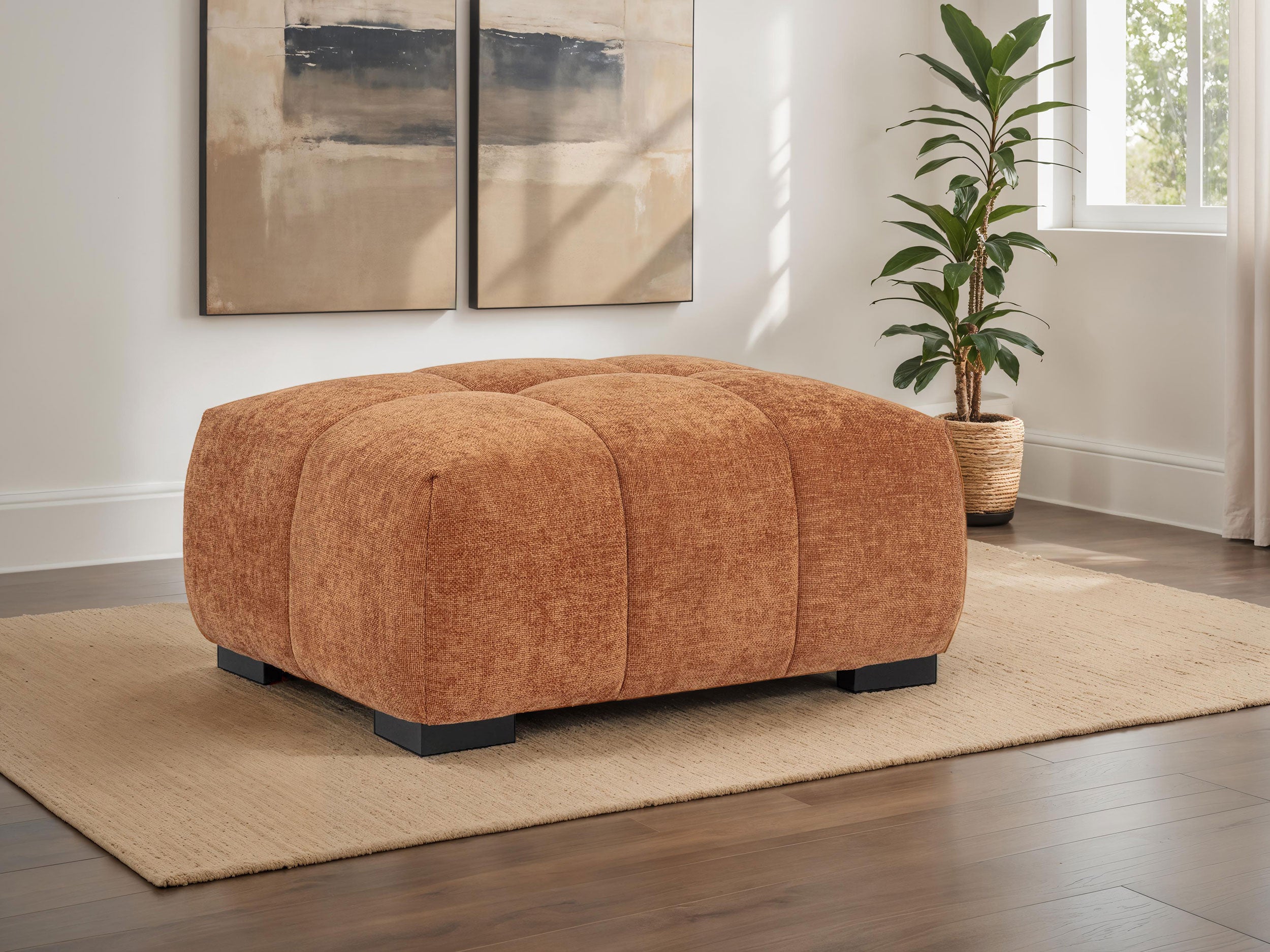 Octavia Upholstered Rectangular Ottoman Orange