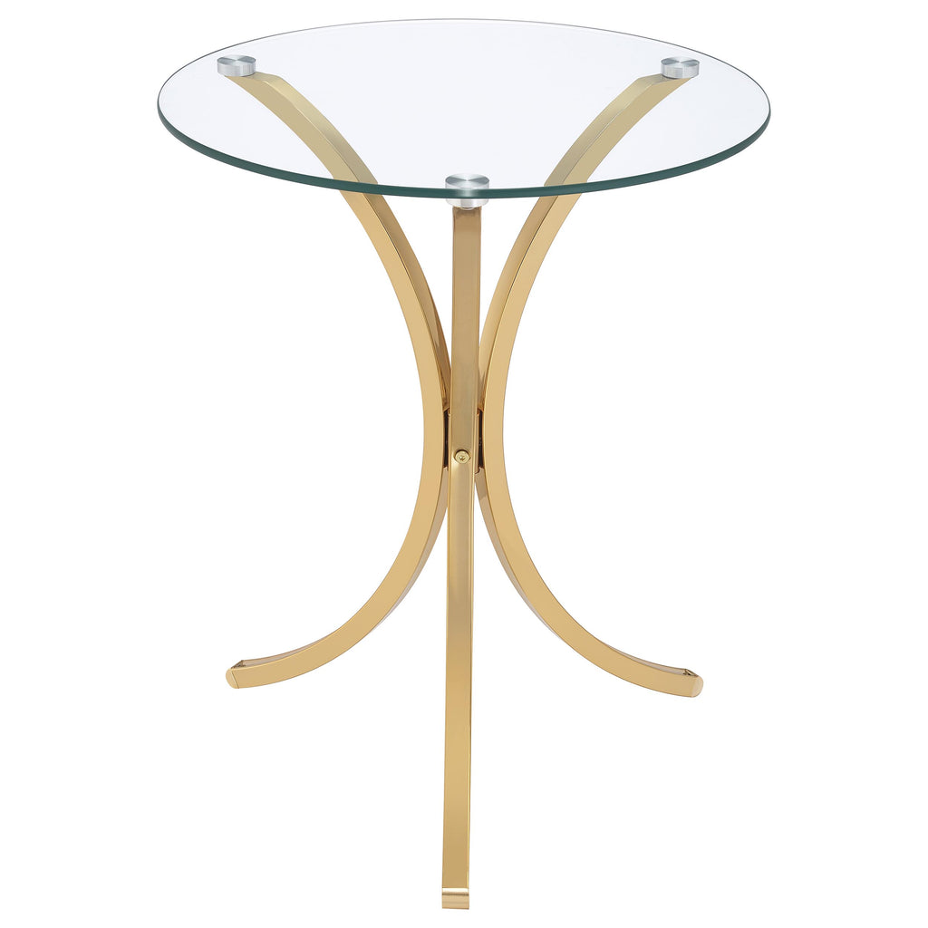Eloise Round Glass Top Curved Metal Side Table Gold
