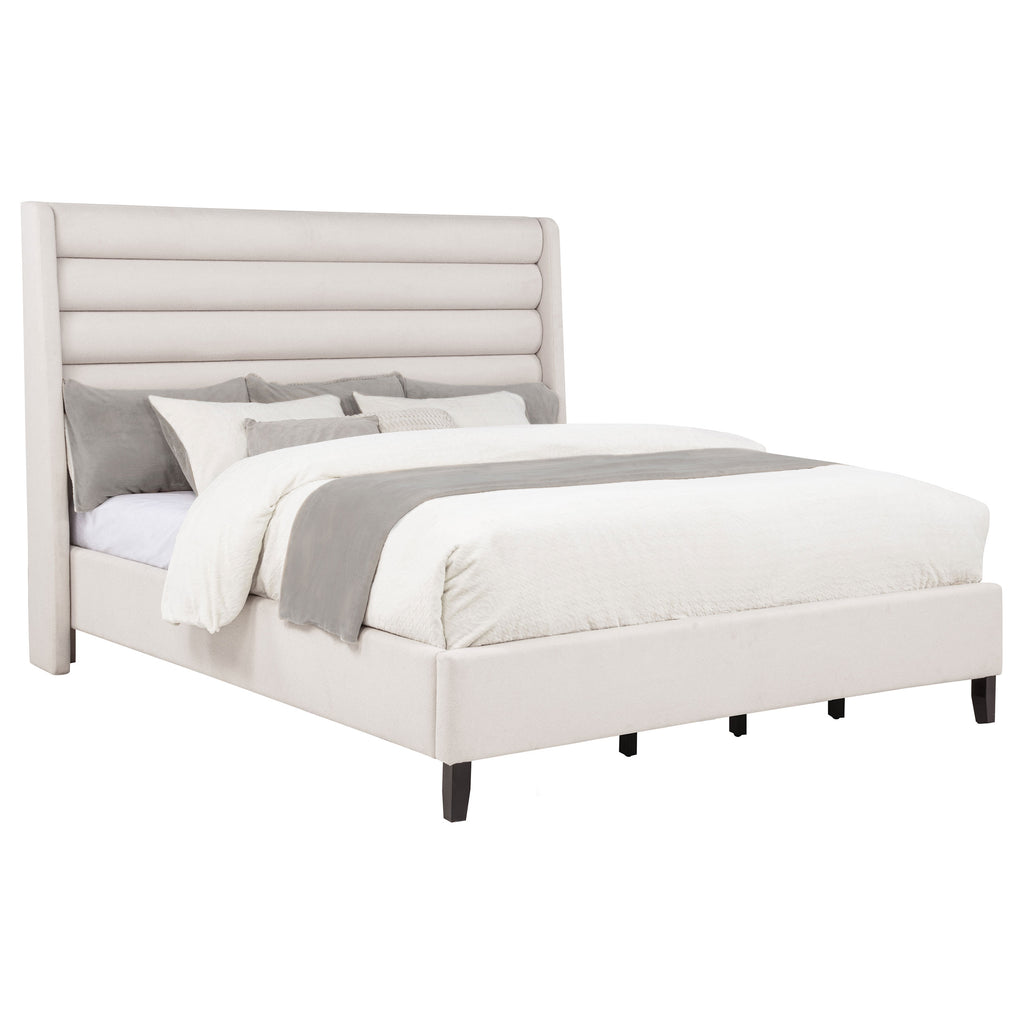 Leslie Upholstered Tufted California King Wingback Platform Bed Beige