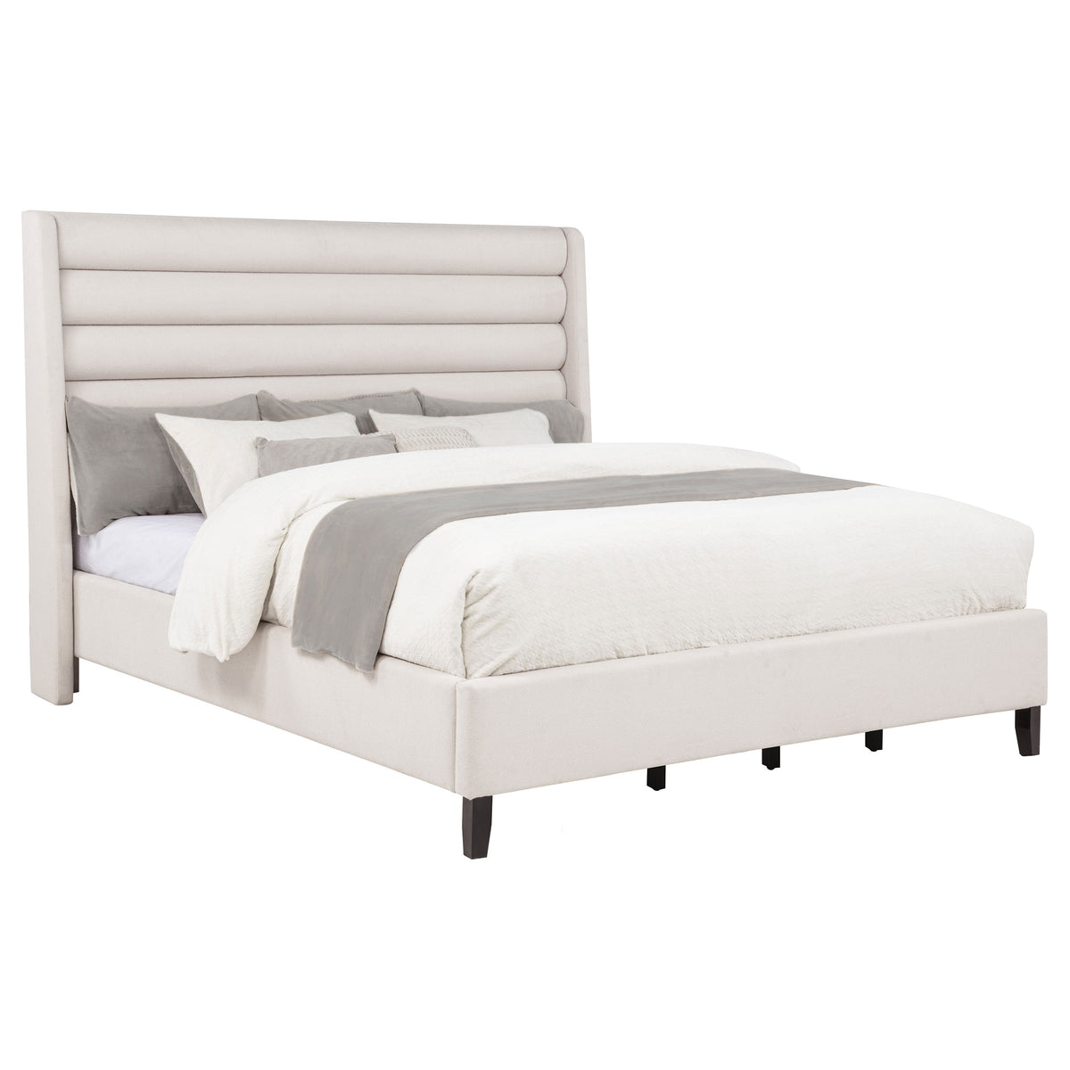 Leslie Upholstered Tufted California King Wingback Platform Bed Beige