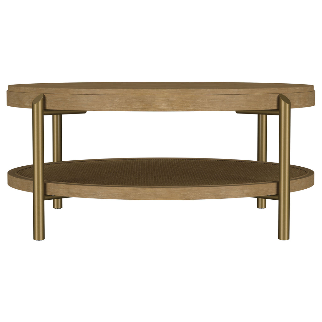 Arini Round Coffee Table With Storage Shelf Sand Wash